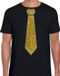 Bellatio Decorations Verkleed shirt heren - stropdas glitter goud - zwart - carnaval - foute party XL