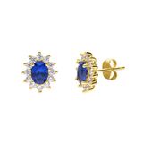 Lucardi Dames Zilveren goldpalted oorbellen met blauwe steen en zirkonia