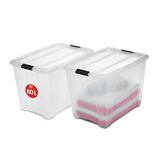 Iris Ohyama, Set van 2 opbergdozen, 60L, Stapelbaar, Garage, slaapkamer, woonkamer, NTB-60, B58 x D39,5 x H36,5 cm - Transparant