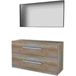 Basic-Line Meuble de salle de bain avec cadre - 120 x 46 cm - Avec poignées - 2 tiroirs - Plan vasque - Miroir avec cadre en aluminium noir - Scotch Oak