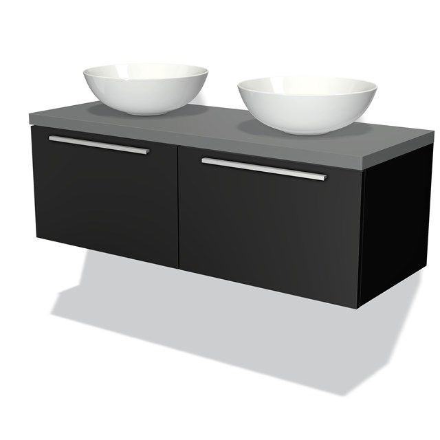 Maxaro Badkamermeubel Modulo Plato 120cm Mat Zwart 2 Lades Vlak Middengrijs