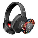 Boat Rockerz 550 Plus casque Bluetooth sans fil avec 100 heures de pile, 50 mm drivers, double appairage, écouteurs réglables, prise en charge d'application pour musique sans publicité, supra-auriculaire (Black Psyche)