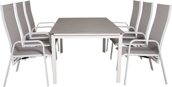 Levels tuinmeubelset tafel 100x160/240cm en 6 stoel Copacabana wit, grijs.