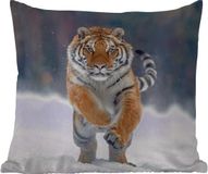 PillowMonkey Tuinkussen - Tijger - Landschap - Sneeuw - Winter - Dieren - 40x40 cm - Weerbestendig