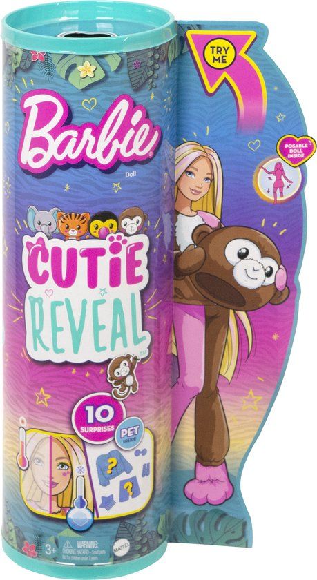 Barbie Cutie Reveal Jungle - Barbiepop Aap met verrassingsaccessoires - HKR01