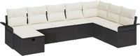 vidaXL Tuinbank Set 2-zits Polyrotan Zwart/Crème Kussens 187.5 cm Breed