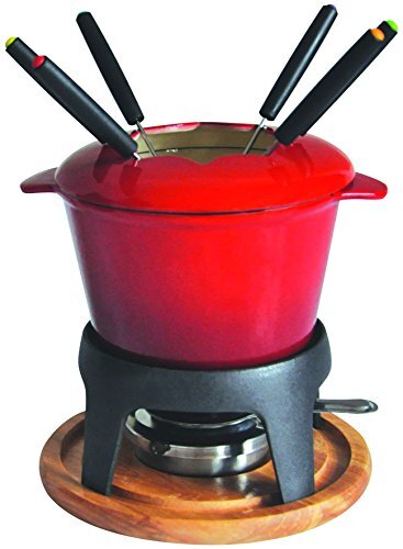 Baumalu 385050 fondueset, gietijzer, rood kleurverloop, met houten plaat