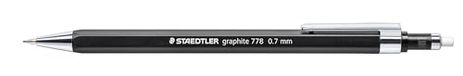 STAEDTLER Graphite vulpotlood 778, slanke zeskantige vorm, lijnbreedte 0,7 mm, punt en clip van metaal, 10 vulpotloden in kartonnen vouwdoos,778 07-9