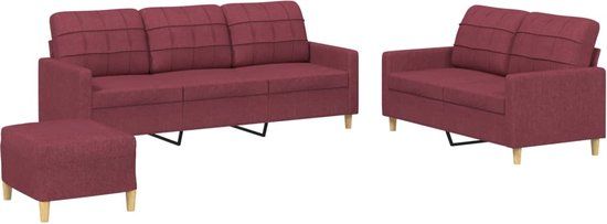 vidaXL 3-delige Loungeset met kussens stof wijnrood
