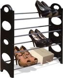 Avilia Schoenenrek met 4 planken voor 12 paar schoenen - schoenenrek voor slaapkamer en hal, van metaal en kunststof, 64 x 58 x 20 cm, zwart