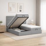 vidaXL Ottoman Bed met Matras en Hoofdeinde - 2 Persoons - Lichtgrijs - Stof