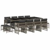 vidaXL 13-delige tuinset met kussens, grijs, polyrotan