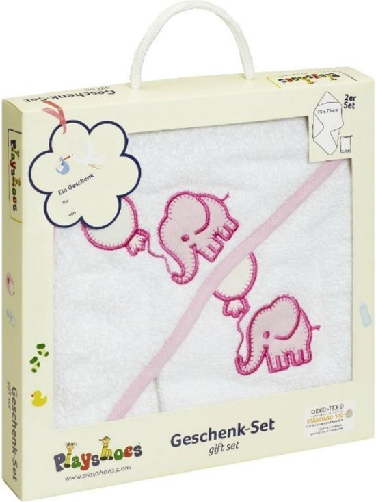 Playshoes badcape cadeauset olifant wit roze