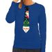 Bellatio Decorations Foute kersttrui - pull - avec cravate imprimé de Noël - bleu - pour femmes XS