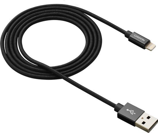 Canyon MFI Lightning naar USB-kabel - Gevlochten - 1m - Zwart