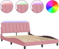 vidaXL Bedframe met LED-verlichting fluweel roze 120x200 cm