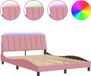 vidaXL Bedframe met LED-verlichting fluweel roze 120x200 cm
