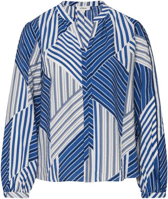 s.Oliver Blouse V-hals Lange mouw Gestreept koningsblauw Viscose Regular Fit Vrouwen