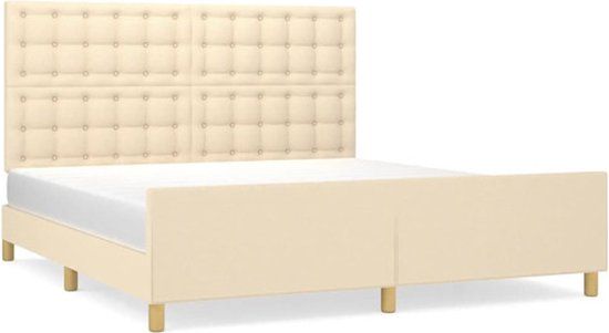 vidaXL Bedframe met hoofdeinde stof crèmekleurig 180x200 cm