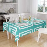 Bonamaison Tafelkleed, Anti-Mold, Sneldrogend, Waterdicht, 100% Polyester Tafellaken, Turkoois, wit, 140 x 160 Cm