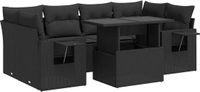vidaXL 7-delige Loungeset met kussens, polyrattan, zwart