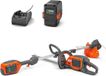 Husqvarna 215iL coupe-bordure et 215iHD45 taille-haie incluant batterie 40-B70 et chargeur 40-C80.