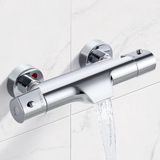 Merkloos Waterval badkraan met thermostaat, 2 functies douchemengkraan voor douche en bad, chroom mengkraan douchethermostaat met 38°C veiligheidsknop, badkraan 20-50°C.