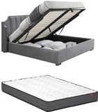 Vente-unique lit avec rangement velours gris clair 140 x 190 cm