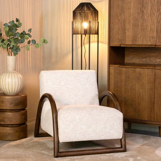 LABEL51 Viggo Fauteuil - Naturel - Stof - Walnoot Houten Frame