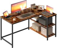 Songmics L-vormig hoekbureau met in hoogte verstelbare plank - 120 x 80 x 76 cm - Vintage bruin