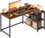 Songmics L-vormig hoekbureau met in hoogte verstelbare plank - 120 x 80 x 76 cm - Vintage bruin