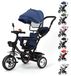 Tricycle for children - Tricycle with push bar - Swiveling seat - Forward and reverse driving possible - Foldable - Sun canopy with UV protection - Basket and cup holder - Red