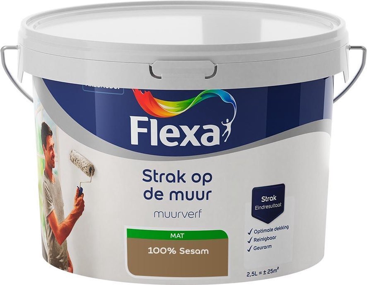 FLEXA - Strak op de muur - Muurverf - Mengcollectie - 100% Sesam - 2,5 liter