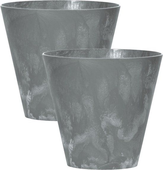 Prosperplast Set van 3x Prosperplast bloempotten betonlook - 40 cm - Grijs - Kunststof - Rond