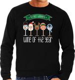 Bellatio Decorations Foute Kersttrui/Sweater Heren - Kerst Wijn Glazen - Zwart - S