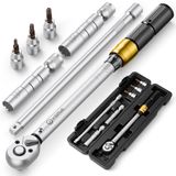 VIGRUE Momentsleutel voor fiets, 3/8 inch, momentsleutel 10-60 Nm ± 3% foutnauwkeurigheid met verlengstang, universeel gewricht, bougiehuls, bits voor fiets, motorfiets en auto