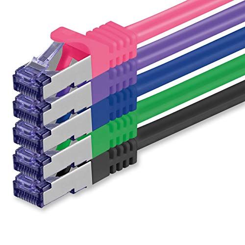 1aTTack.de 5x 2,0 m CAT7 netwerkkabel - 10 Gigabit - RJ45 patchkabel Ethernetkabel (SFTP PIMF LSZH CU) - voor DSL LAN switch modem router patchpaneel CAT7 CAT6 CAT5 - Meerkleurig