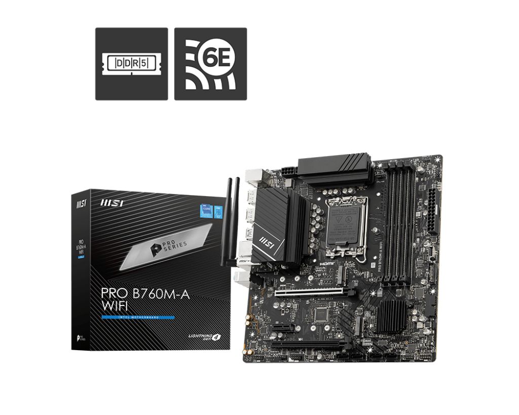 MSI PRO B760M-A WIFI Motherboard - Intel B760, LGA 1700, Micro ATX