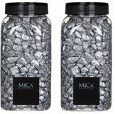 Mica Decorations decoratie steentjes - 2x - zilver - 1 kilo - 650ml - hobby steentjes