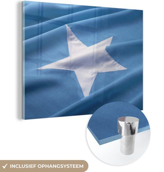 MuchoWow® Glass Painting 120x90 cm - Acrylic Glass Painting - Close-up of the flag of Somalia - Photo on glass - Paintings