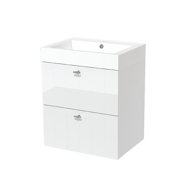 Maxaro Badkamermeubel 60cm Modulo Hoogglans Wit 2 Lades Lamel Wastafel Mineraalmarmer