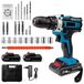 Perceuse-visseuse sans fil 21V - Perceuse et visseuse - couple de 32Nm - batterie rechargeable de 1300mAh - 350–1350 tr/min - Avec forets et embouts - Bleu
