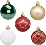Atmosphera Boules de Noël - 15 pièces - plastique blanc-rouge-vert-champagne 5cm