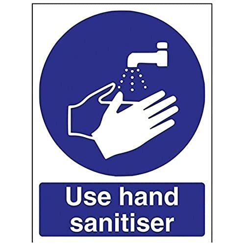 V Safety VSafety 43071AN-S Verplicht Algemeen Teken, Zelfklevend, Use Hand Sanitiser", Portret, 150 mm x 200 mm, Blauw