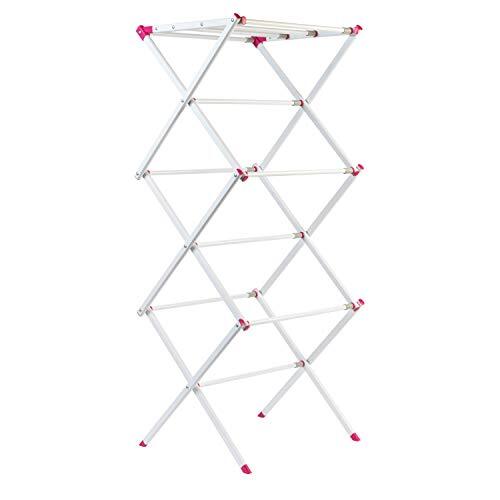 Kleeneze KL078834EU7 Three-Tier Clothes Airer, 7M Drying Space, Extendable, Easily Folds Away, 72 x 43 x 104 cm, Pink/White