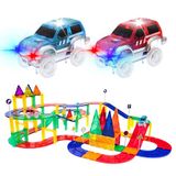PicassoTiles 80-Delige Magnetische Bouwstenen, Racebaan Auto Speelgoed Set