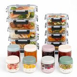 Merkloos Vershoudbakjes en weckpotten - 18-delige set - Glas - Vierkant - Transparant, Roze, Donkergroen