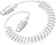4Smarts USB-C naar USB-C Krulsnoer Kabel 240W Power Delivery 50CM Wit