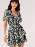 Apricot Mini-jurkje met rozenprint in waterverfstijl