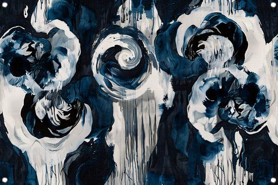 Merkloos / Sans marque Tuinposter - Bloemen - 90x60 cm - Blauw/Wit/Groen - Rechthoekig - Buiten